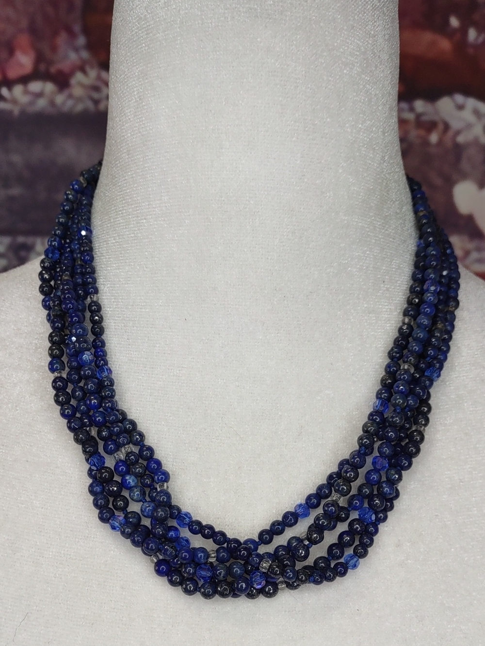 Artisan Crafted Multi-Strand Blue Lapis/Crystal Beaded Necklace